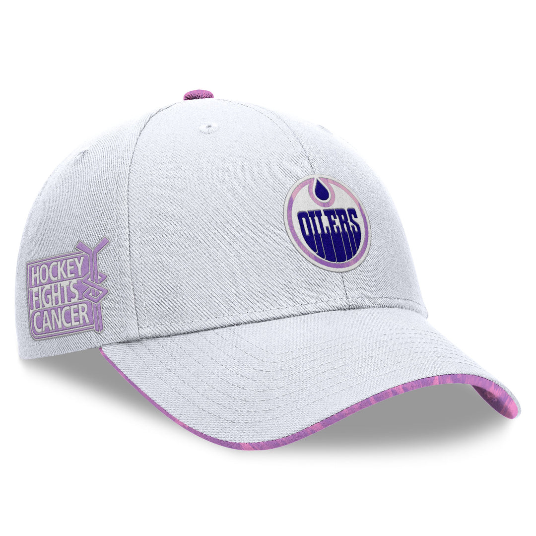 Edmonton Oilers 2024-25 Fanatics White Authentic Pro Hockey Fights Cancer Snapback Hat