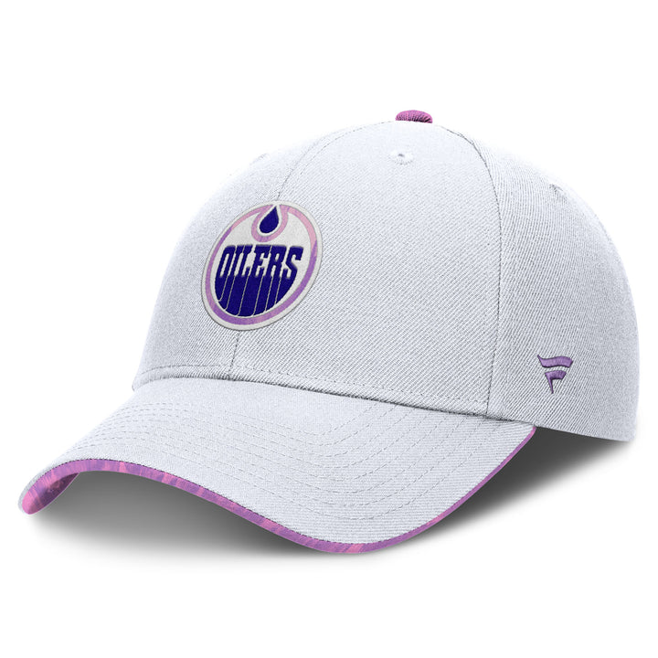 Edmonton Oilers 2024-25 Fanatics White Authentic Pro Hockey Fights Cancer Snapback Hat