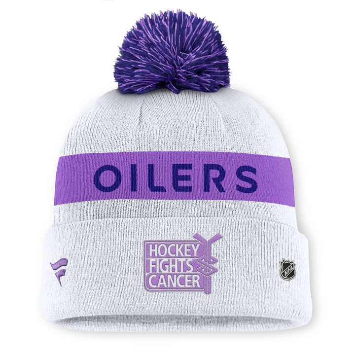 Edmonton Oilers 2024-25 Fanatics White Authentic Pro Hockey Fights Cancer Toque w/ Pom