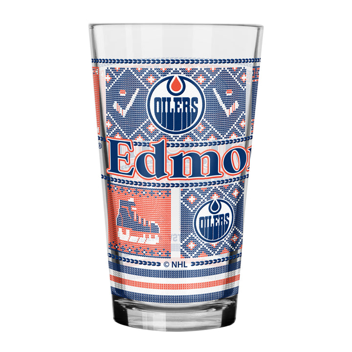 Edmonton Oilers Holiday Christmas Ugly Sweater 16 oz Pint/Mixing Glass