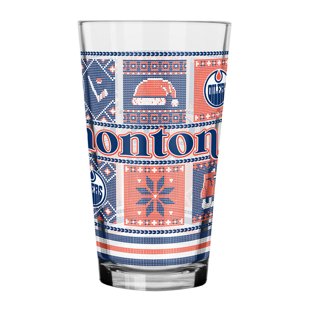 Edmonton Oilers Holiday Christmas Ugly Sweater 16 oz Pint/Mixing Glass