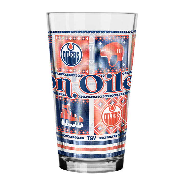 Edmonton Oilers Holiday Christmas Ugly Sweater 16 oz Pint/Mixing Glass