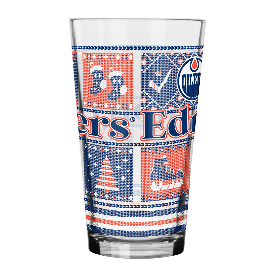 Edmonton Oilers Holiday Christmas Ugly Sweater 16 oz Pint/Mixing Glass