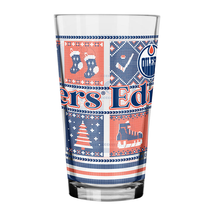 Edmonton Oilers Holiday Christmas Ugly Sweater 16 oz Pint/Mixing Glass