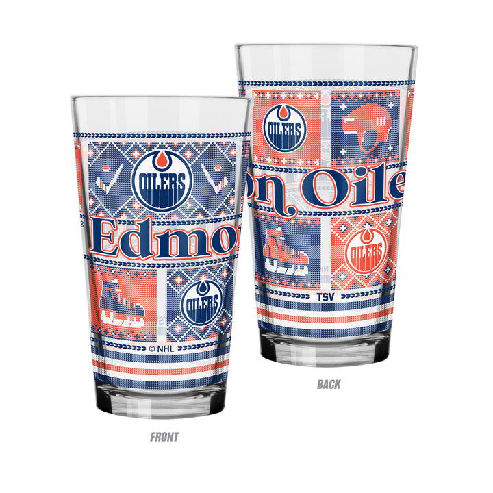 Edmonton Oilers Holiday Christmas Ugly Sweater 16 oz Pint/Mixing Glass