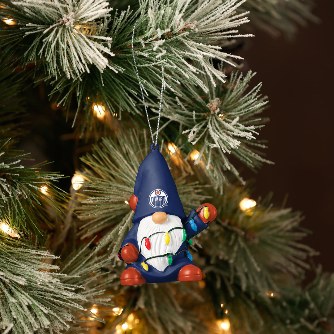 Edmonton Oilers Holiday Gnome with Lights Ornament