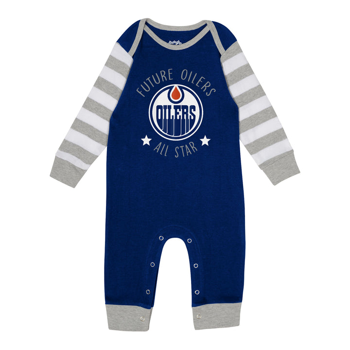 Edmonton Oilers Infant Outerstuff Blue Big Star Long Sleeve Coverall