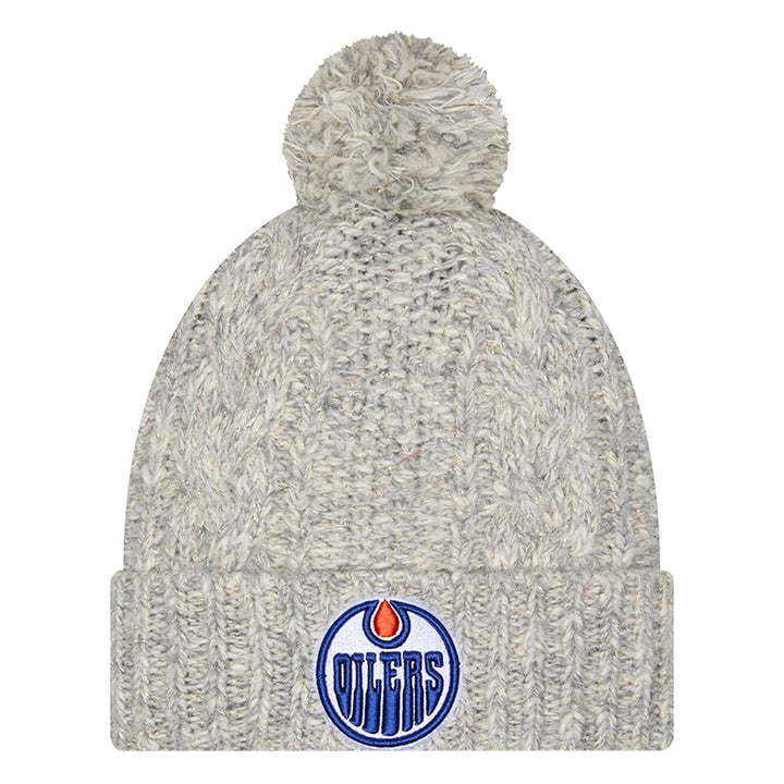 Edmonton Oilers Women's New Era Grey Shimmer Cuff Knit Toque w/Pom