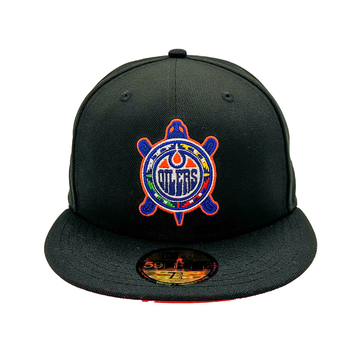 Edmonton Oilers New Era Black 59FIFTY Fitted Turtle Island Logo Hat