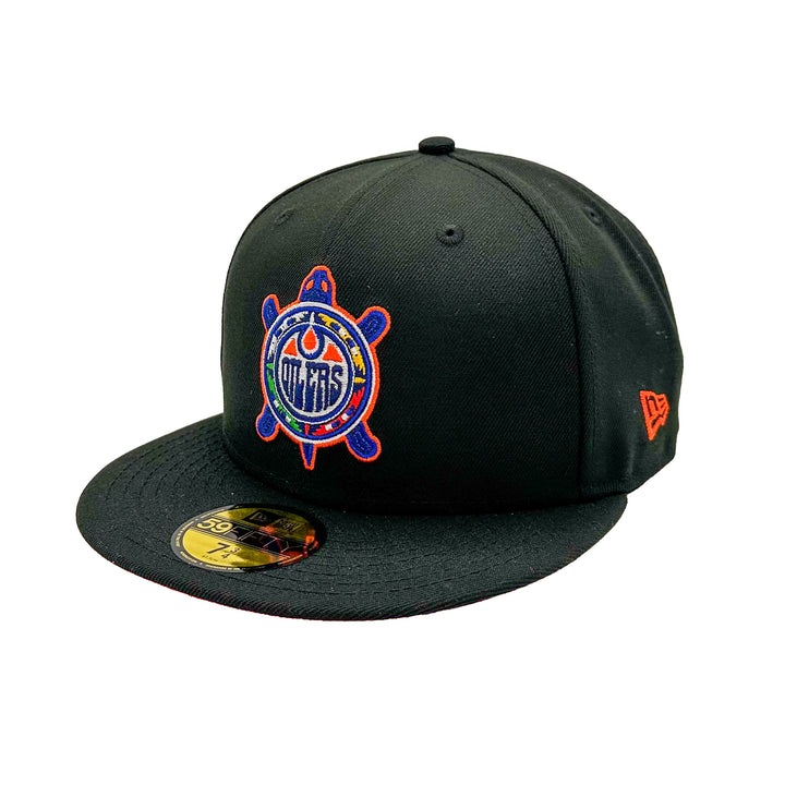 Edmonton Oilers New Era Black 59FIFTY Fitted Turtle Island Logo Hat