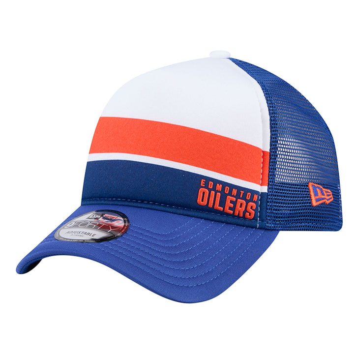 Edmonton Oilers New Era Blue Color Block 9FORTY A-Frame Meshback Snapback Hat