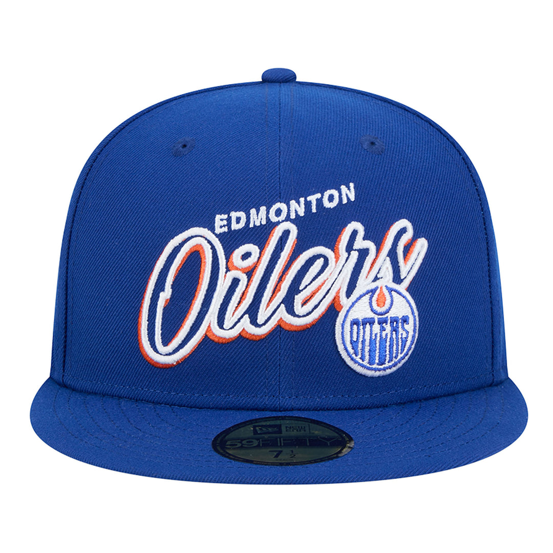 Edmonton Oilers New Era Blue Script Sided 59FIFTY Fitted Logo Hat