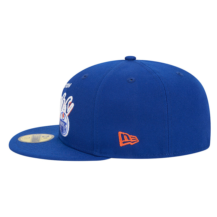 Edmonton Oilers New Era Blue Script Sided 59FIFTY Fitted Logo Hat