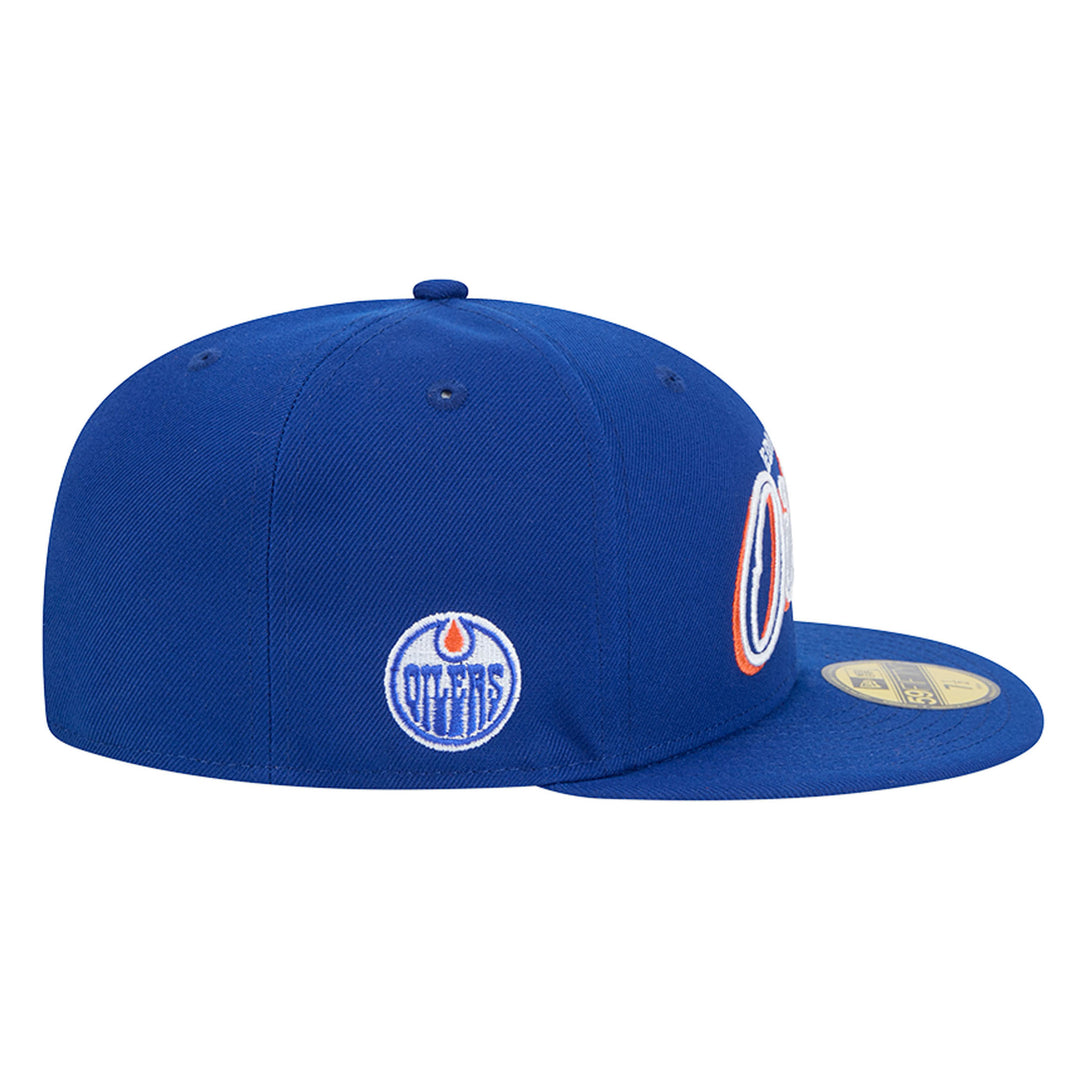 Edmonton Oilers New Era Blue Script Sided 59FIFTY Fitted Logo Hat