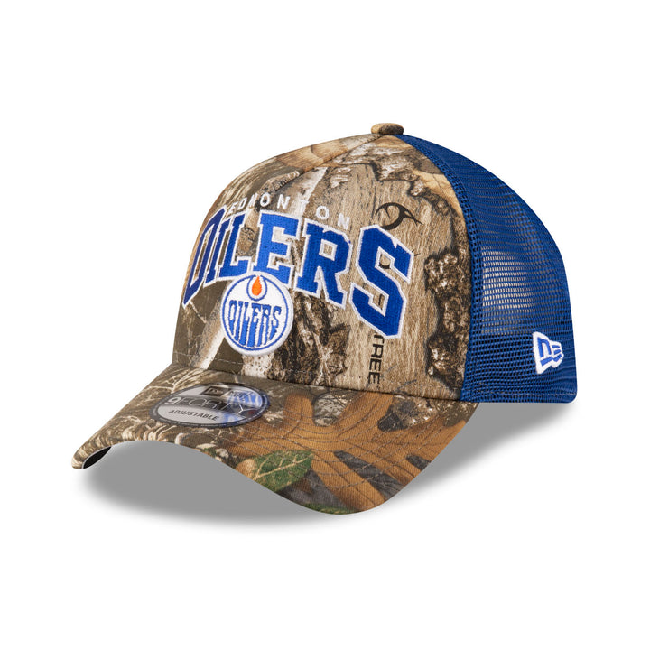 Edmonton Oilers New Era Blue & REAL TREE Camo 9FORTY A-Frame Meshback Snapback Hat