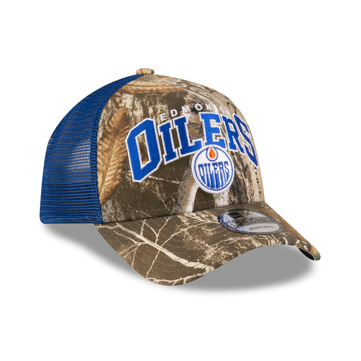 Edmonton Oilers New Era Blue & REAL TREE Camo 9FORTY A-Frame Meshback Snapback Hat