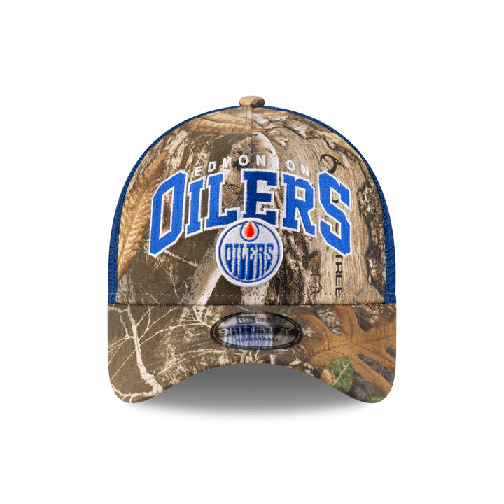 Edmonton Oilers New Era Blue & REAL TREE Camo 9FORTY A-Frame Meshback Snapback Hat