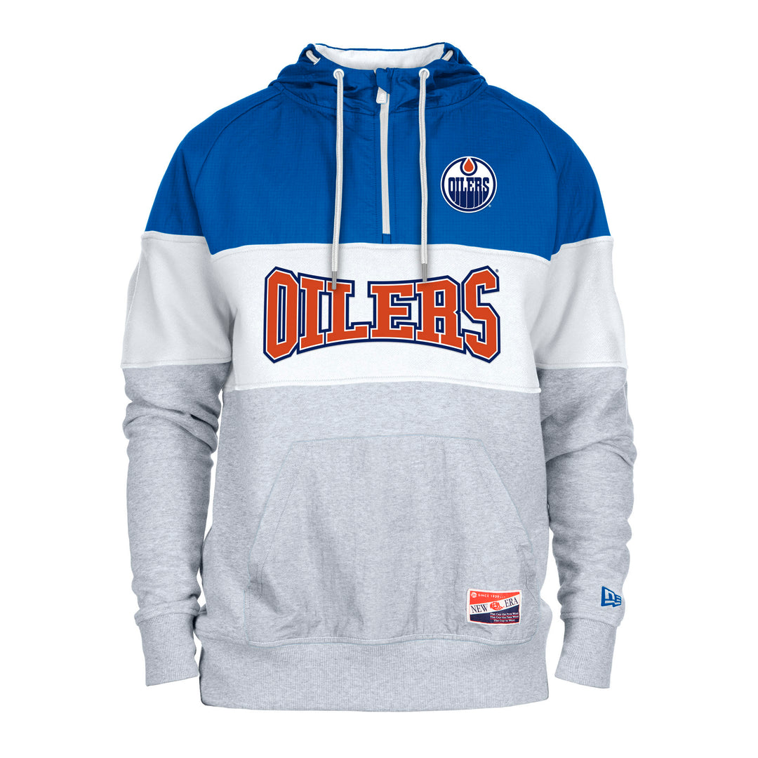 Edmonton Oilers New Era Throwback Grey Striped Half-Zip Hoodie