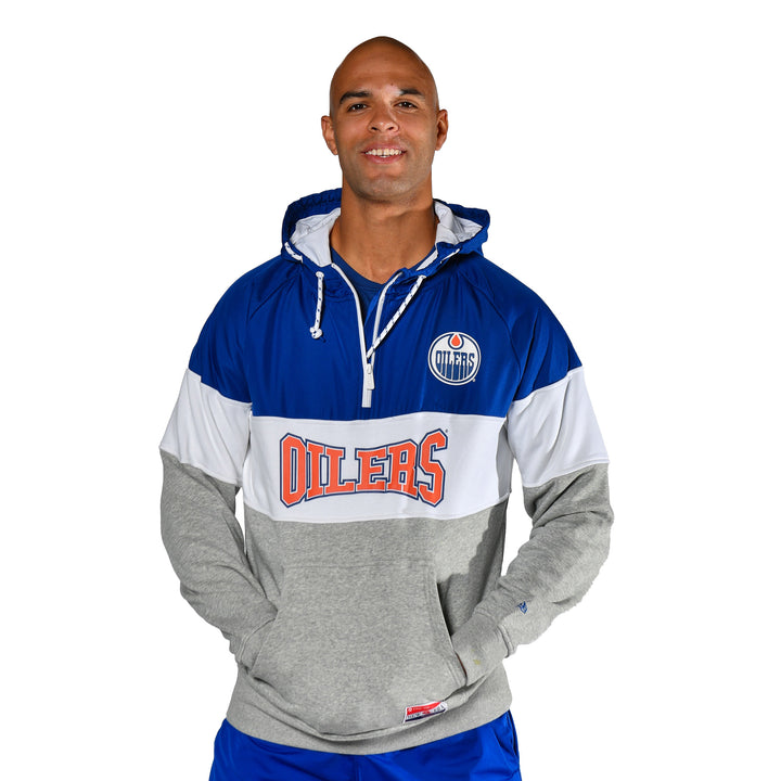 Edmonton Oilers New Era Throwback Grey Striped Half-Zip Hoodie