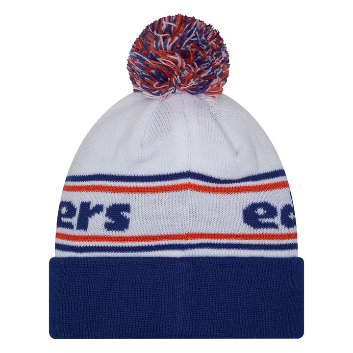 Edmonton Oilers New Era White & Blue Banded Knit Toque w/ Pom