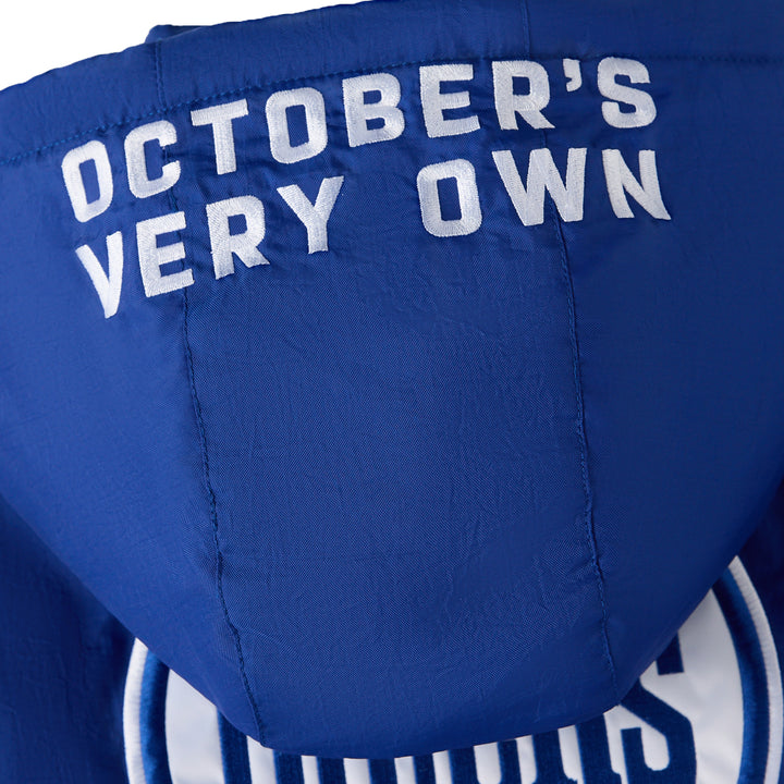 Edmonton Oilers October's Very Own OVO x Starter Blue Half-Zip Hooded Jacket