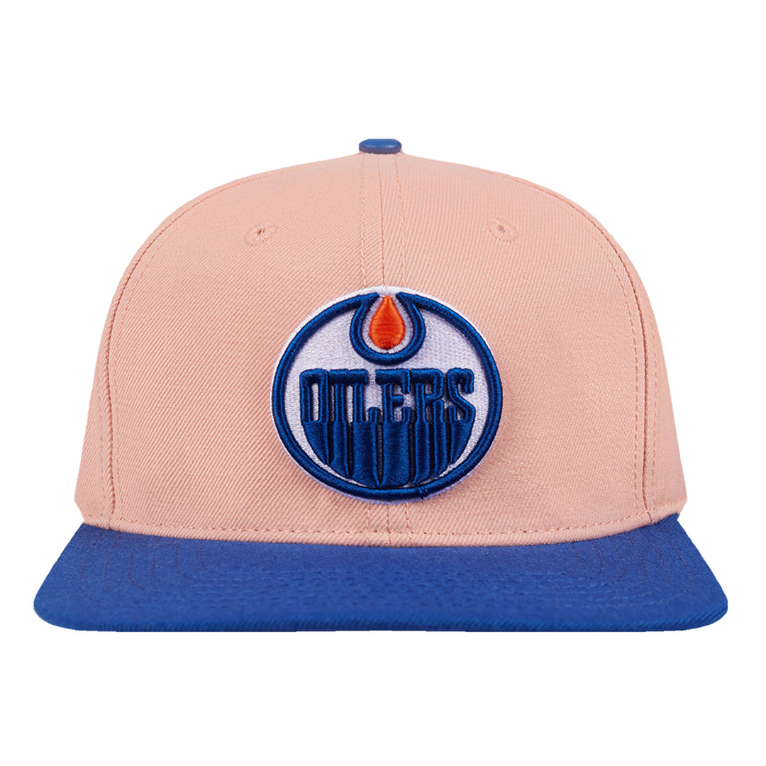 Edmonton Oilers Pro Standard Guava Pink & Blue Logo Wool Snapback Hat