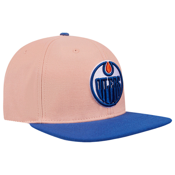 Edmonton Oilers Pro Standard Guava Pink & Blue Logo Wool Snapback Hat