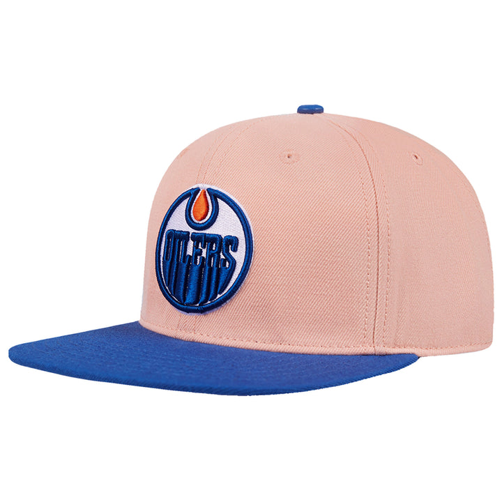 Edmonton Oilers Pro Standard Guava Pink & Blue Logo Wool Snapback Hat