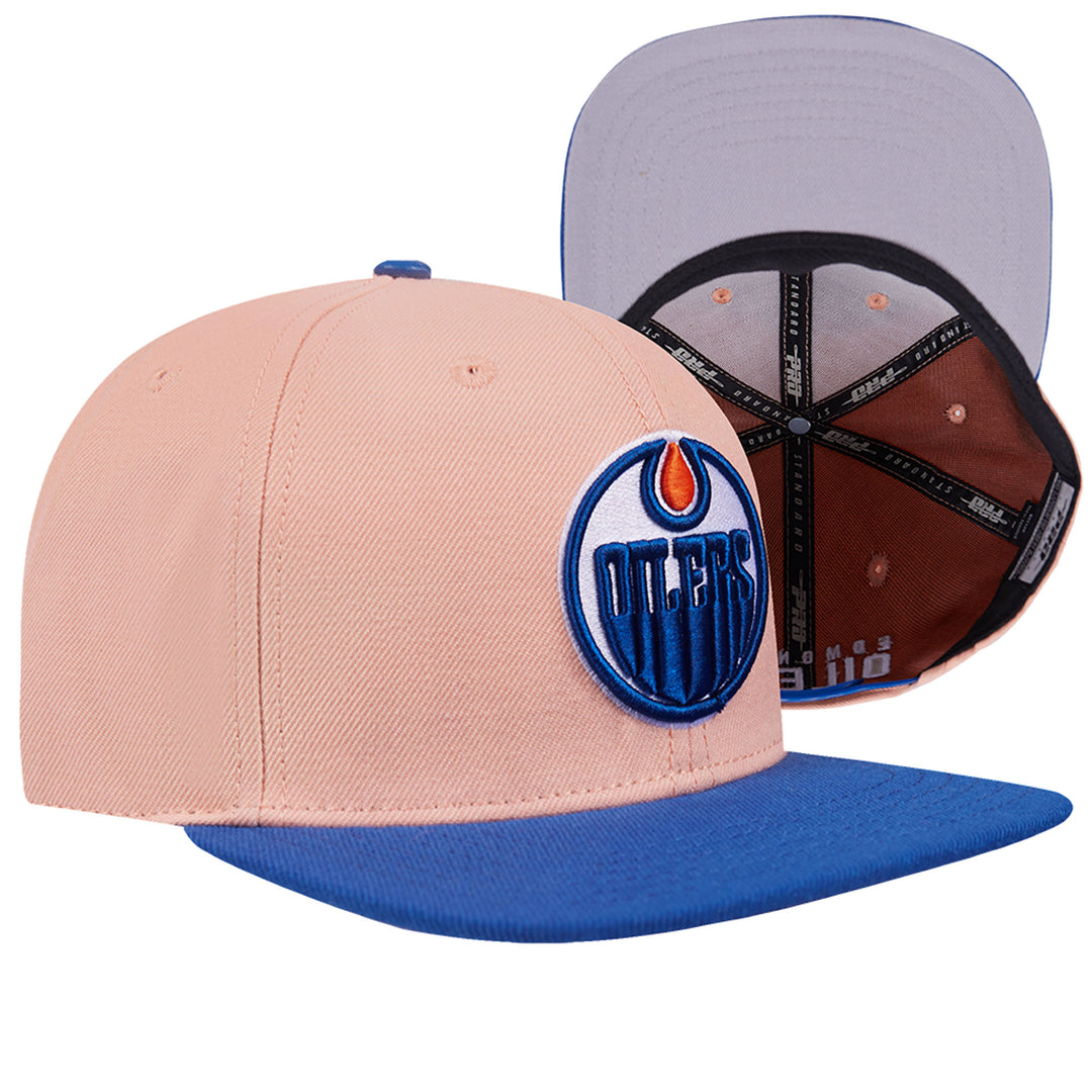 Edmonton Oilers Pro Standard Guava Pink & Blue Logo Wool Snapback Hat