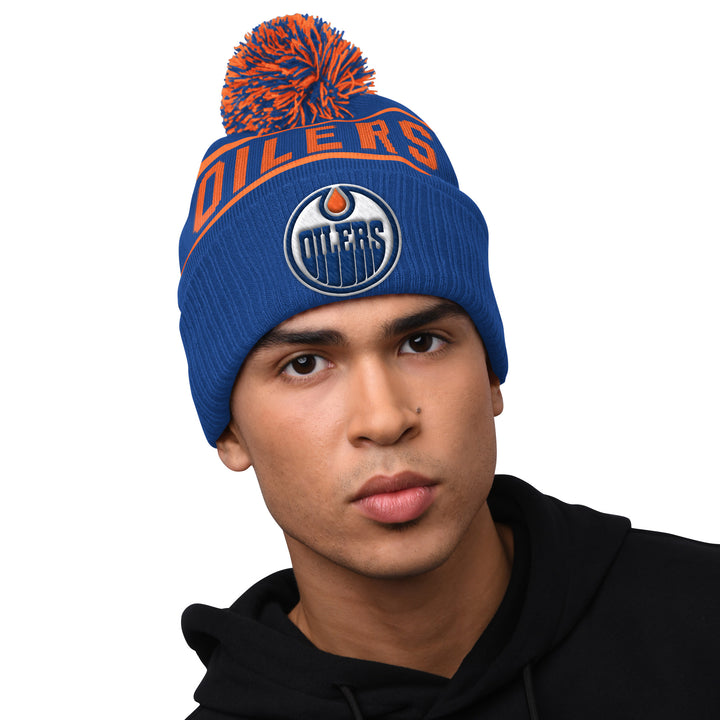 Edmonton Oilers Starter Blue Blizzard Cuffed Toque W/Pom