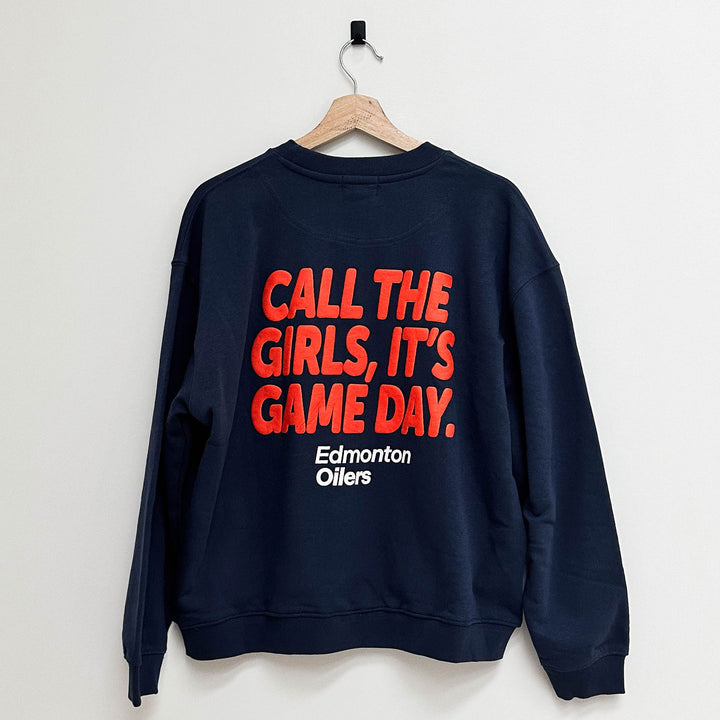 Edmonton Oilers Unisex Line Change Navy "Call the Girls" Crewneck Sweatshirt