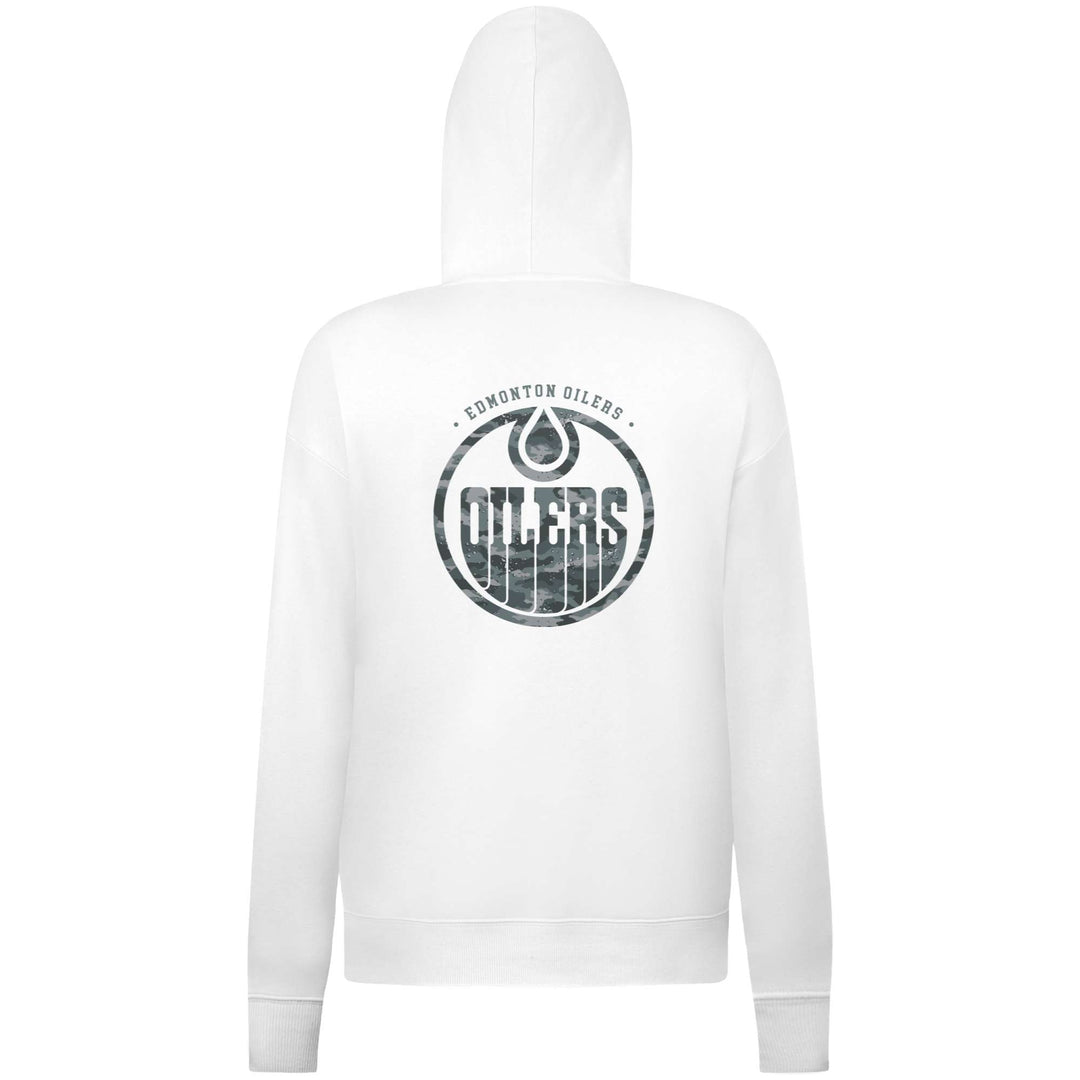 Edmonton Oilers Women's Levelwear Winter Camo White Adorn Hoodie