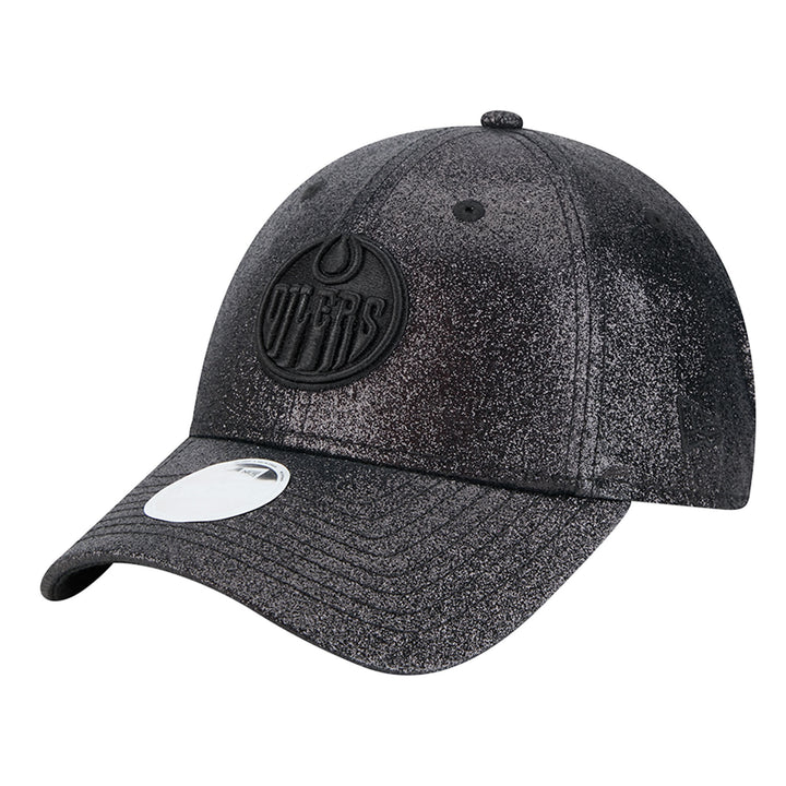 Edmonton Oilers Women's New Era Active Black Sparkly 9FORTY Adjustable Hat