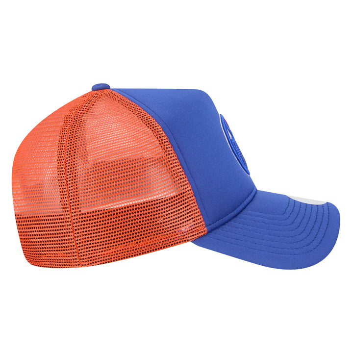 Edmonton Oilers Women's New Era Blue & Orange Mesh Throwback 9FORTY A-Frame Trucker Adjustable Hat