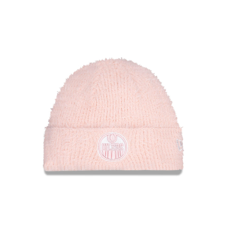 Edmonton Oilers Kids New Era Pink Active Fuzzy Cuff Knit Toque