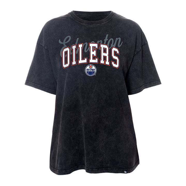 Edmonton Oilers Youth Girls New Era Sport Night Washed Black Graphic T-Shirt