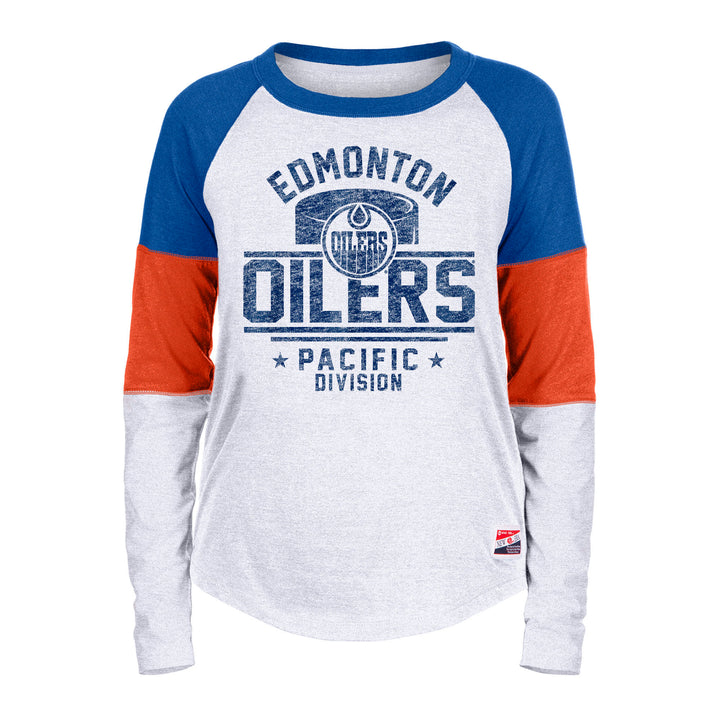 Edmonton Oilers Women's New Era Throwback White Long Sleeve T-Shirt