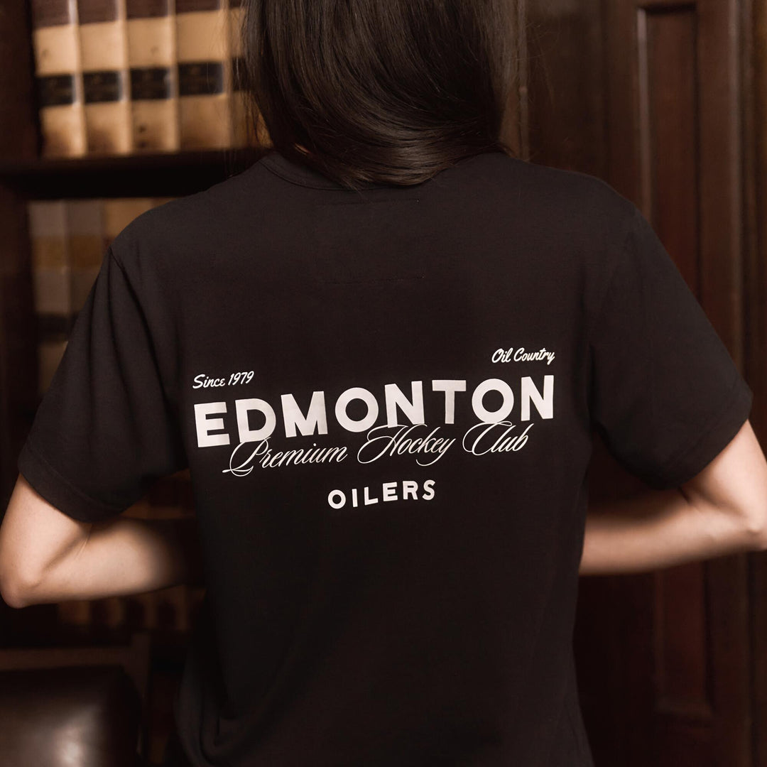 Edmonton Oilers Sports Club Atelier by Lauren McDavid Black Classic Jersey T-Shirt