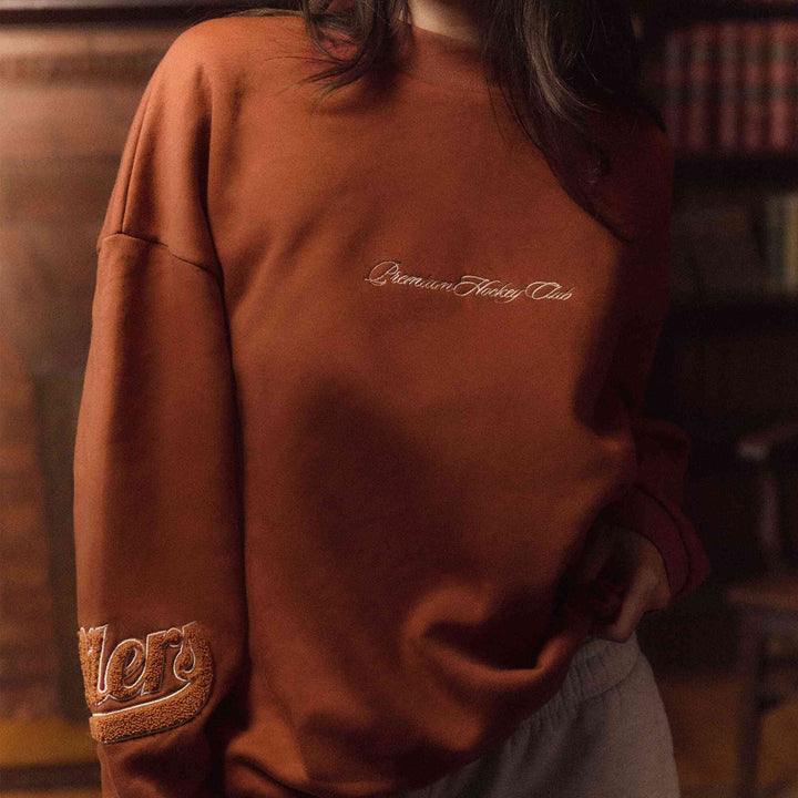 Edmonton Oilers Sports Club Atelier by Lauren McDavid Burnt Orange Athletic EO League Crewneck Sweatshirt