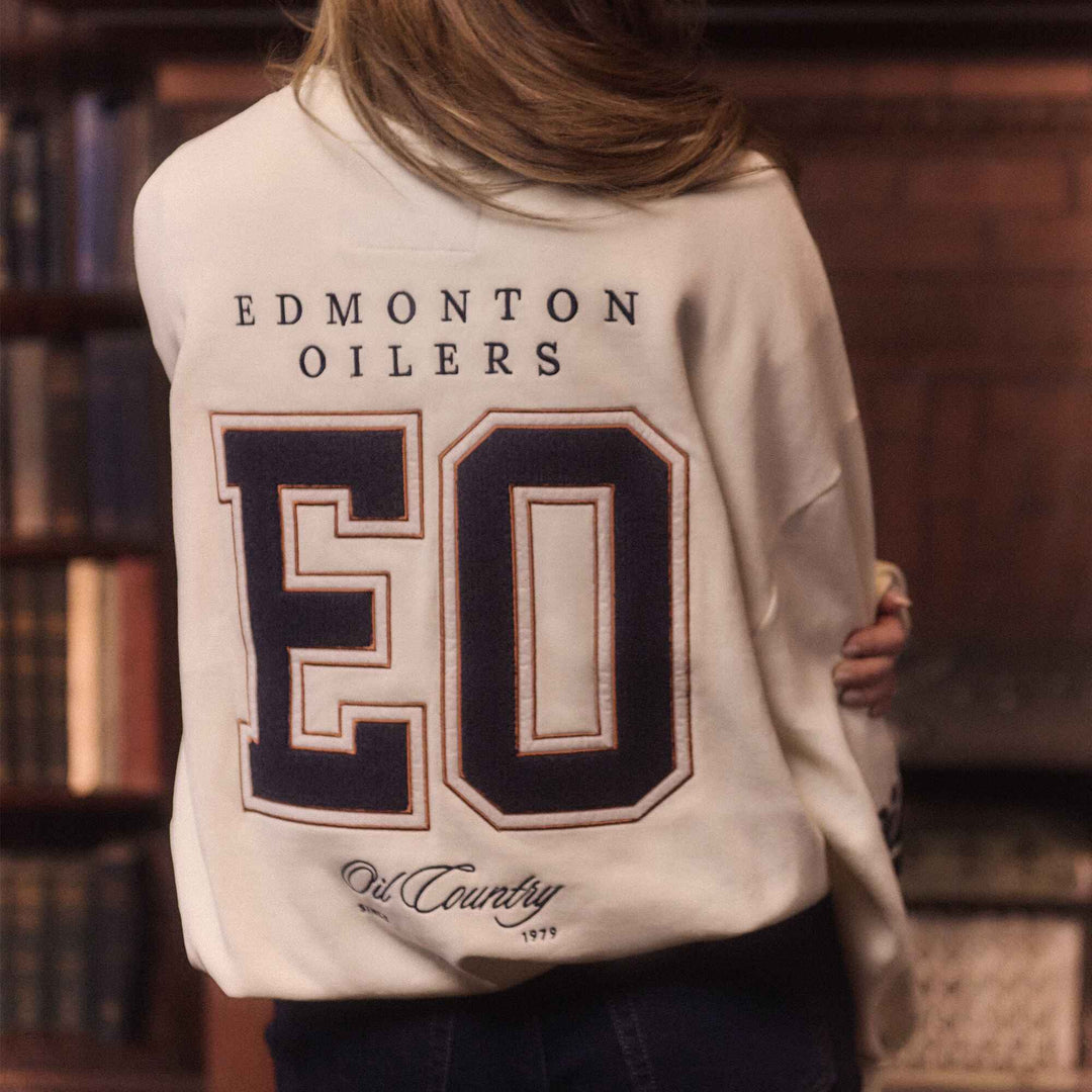 Edmonton Oilers Sports Club Atelier by Lauren McDavid Cream Athletic EO League Crewneck Sweatshirt