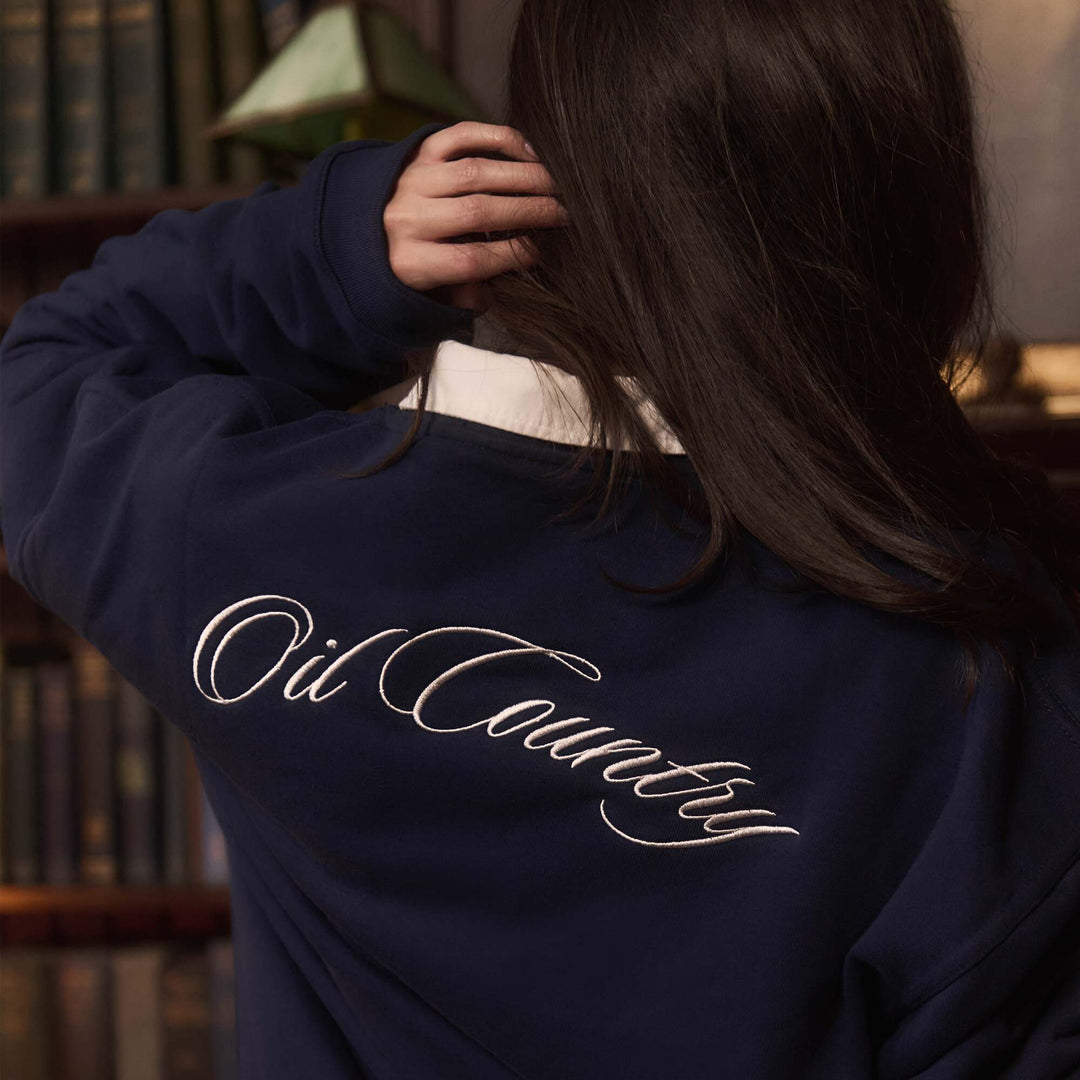 Edmonton Oilers Sports Club Atelier by Lauren McDavid Navy Campus Crest Crewneck Sweatshirt