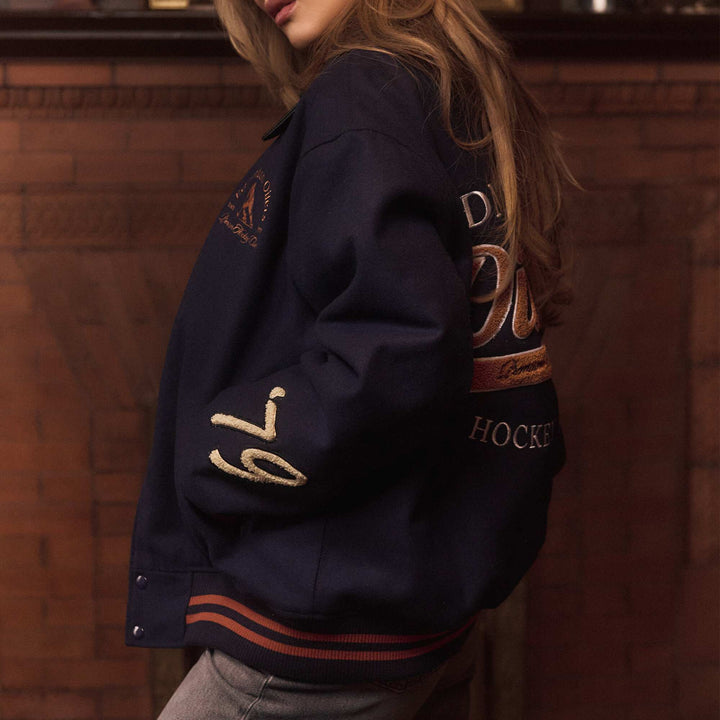 Edmonton Oilers Sports Club Atelier by Lauren McDavid Navy Varsity Jacket