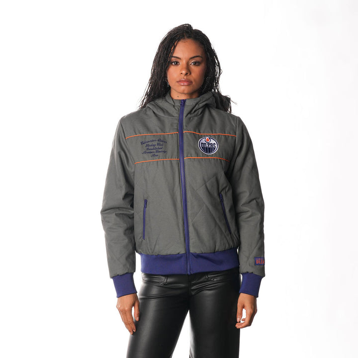 Edmonton Oilers Women's The Wild Collective Grey Quilted Jacket