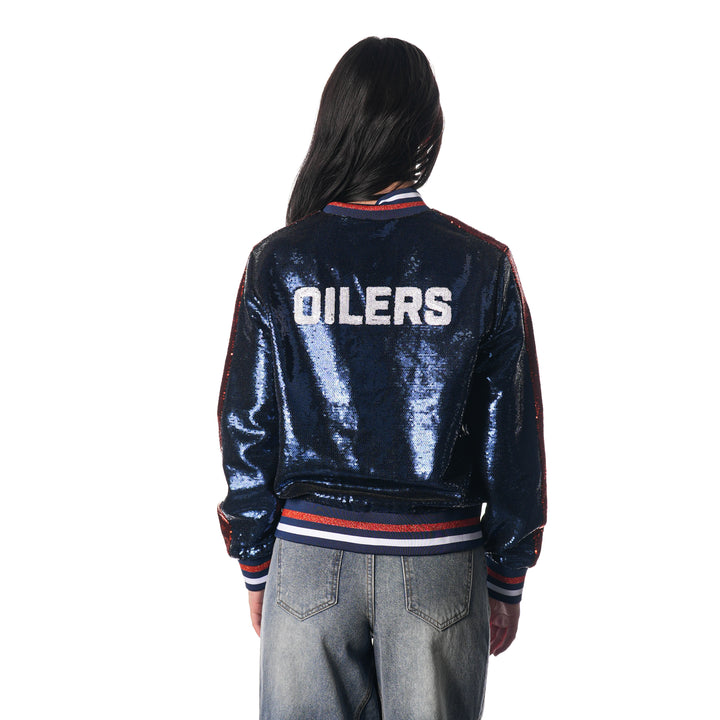 Edmonton Oilers Women's The Wild Collective Navy Sequin Jacket