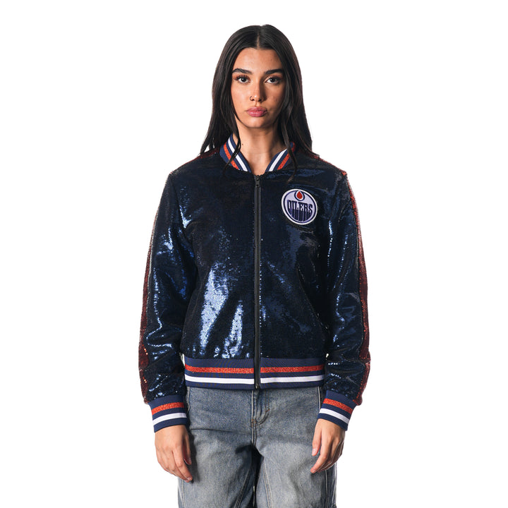 Edmonton Oilers Women's The Wild Collective Navy Sequin Jacket