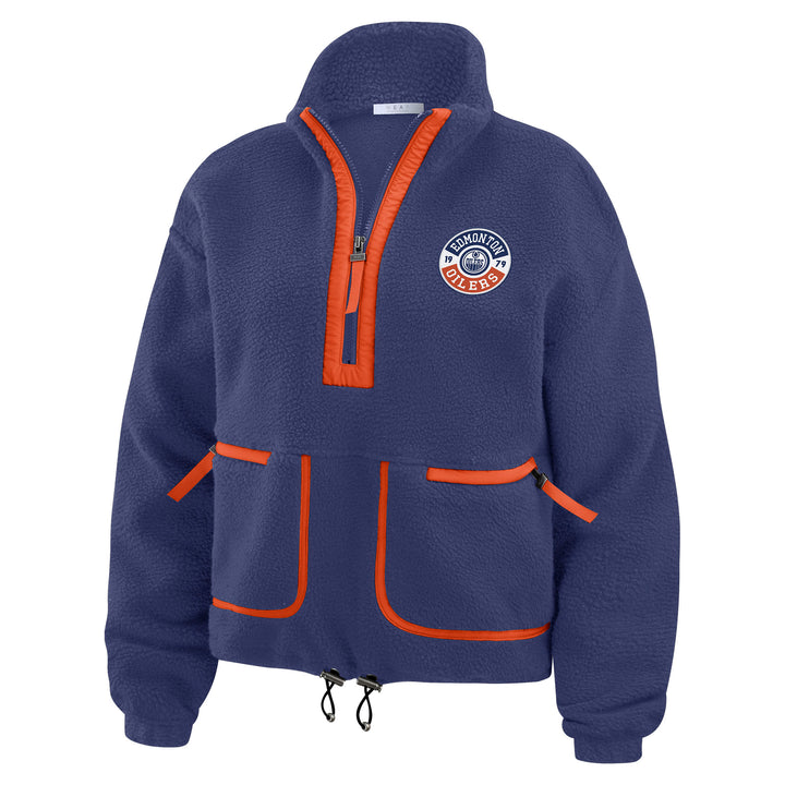 Edmonton Oilers Women's WEAR by Erin Andrews Blue Polar Fleece Half-Zip Sweatshirt