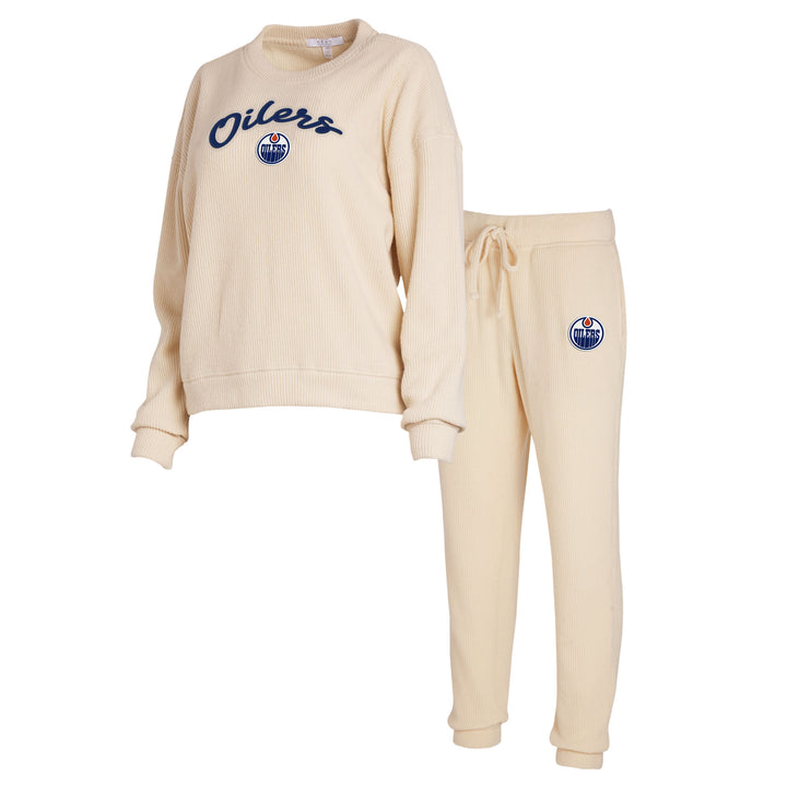 Edmonton Oilers Women's WEAR by Erin Andrews Ribbed Knit Cream Lounge Set