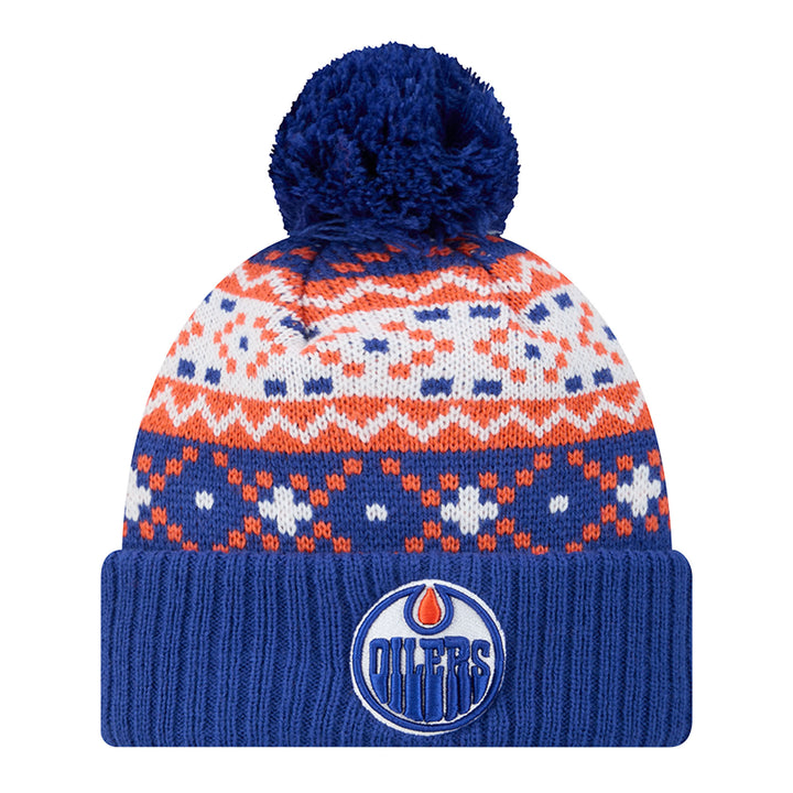 Edmonton Oilers Youth New Era Blue Nostalgia Cuff Knit Toque w/ Pom