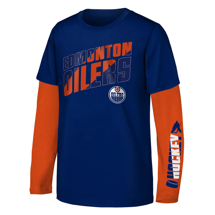 Edmonton Oilers Youth Outerstuff Blue & Orange Winning Clapper 3-in-1 Shirt