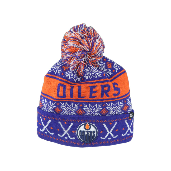 Edmonton Oilers Zephyr Blue Holiday Knit Icebox Toque w/ Pom